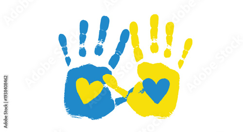 Colorful handprints forming hearts and a display of solidarity