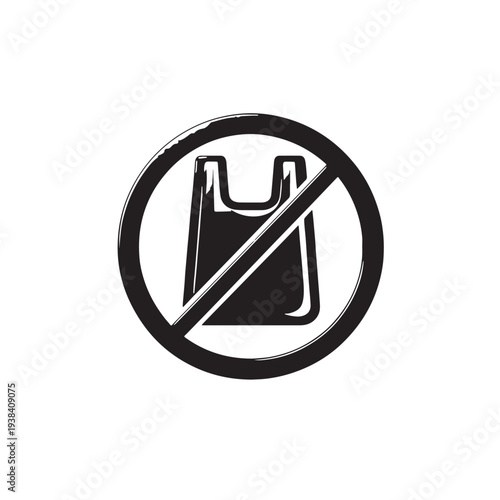 Black No plastic bag concept Silhouette Vector, High Quality Illustration on White Background
