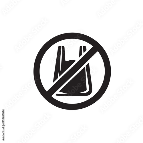 Black No plastic bag concept Silhouette Vector, High Quality Illustration on White Background