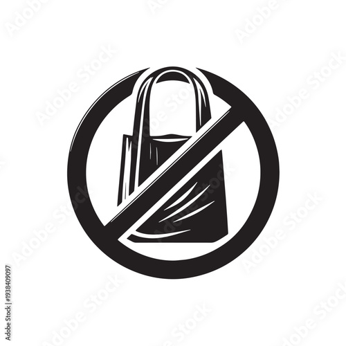 Black No plastic bag concept Silhouette Vector, High Quality Illustration on White Background