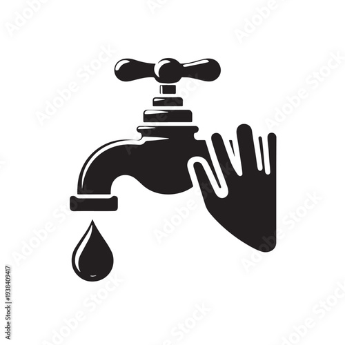 Black Save water tap closing Silhouette Vector, High Quality Illustration on White Background