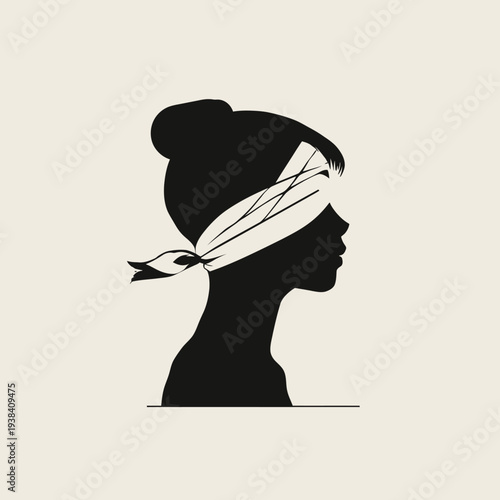 Silhouette of a woman with a blindfold representing concepts of mystery