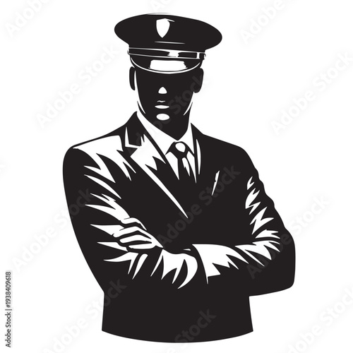 Black Security guard standing Silhouette Vector, High Quality Illustration on White Background