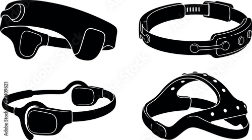 Set of Head-Mounted Display and VR Headset Silhouettes Vector Art EPS Illustrator Graphics