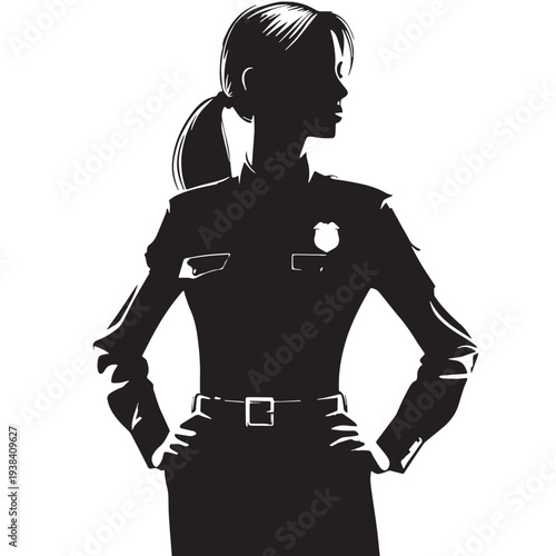 Black Security guard standing Silhouette Vector, High Quality Illustration on White Background