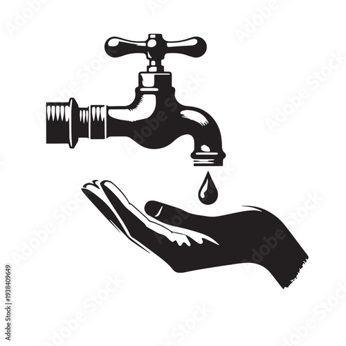 Black Save water tap closing Silhouette Vector, High Quality Illustration on White Background
