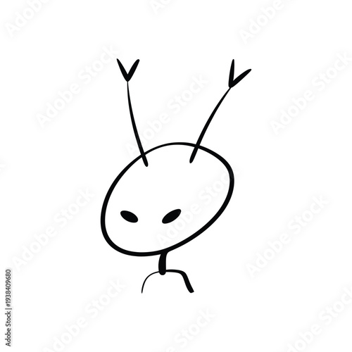 Simple alien drawing with antennae and eyes, funny extraterrestrial creature, doodle style, science fiction and space concept