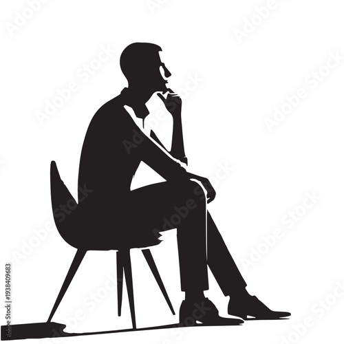 Black Thinking person Silhouette Vector, High Quality Illustration on White Background