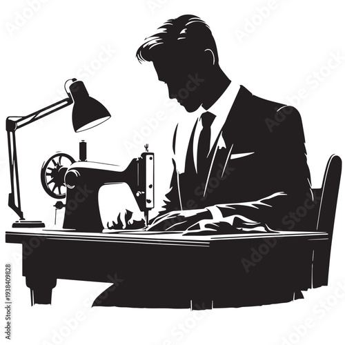 Black Tailor sewing clothe Silhouette Vector, High Quality Illustration on White Background