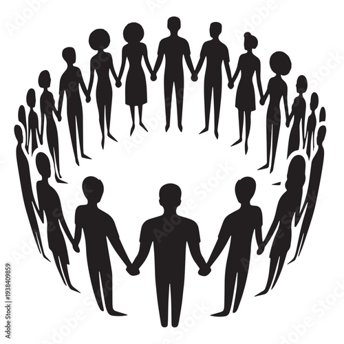 Black Support group circle Silhouette Vector, High Quality Illustration on White Background