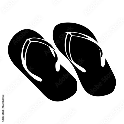 Black silhouette of a pair of flip-flops sandals, summer footwear vector illustration isolated on transparent background

