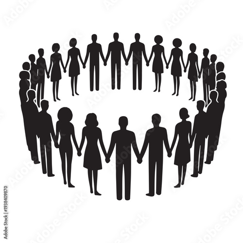 Black Support group circle Silhouette Vector, High Quality Illustration on White Background