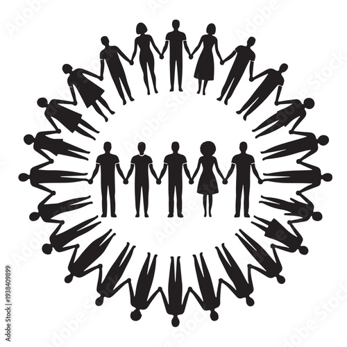 Black Support group circle Silhouette Vector, High Quality Illustration on White Background