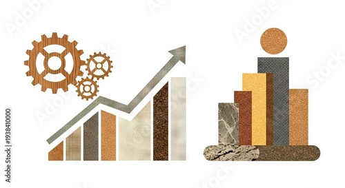 Rising Business Graph with Gears and Bar Chart Model
