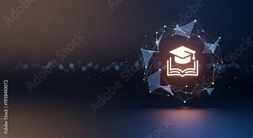 Glowing Graduation Icon in Geometric Shape