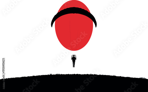 Soaring Spirit: An emblem of freedom and the thrill of paragliding, a solo figure is depicted gracefully descending beneath the canopy, against a backdrop evoking a vivid sunrise.