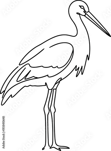 Simple black outline drawing of a wading bird standing gracefully against white background