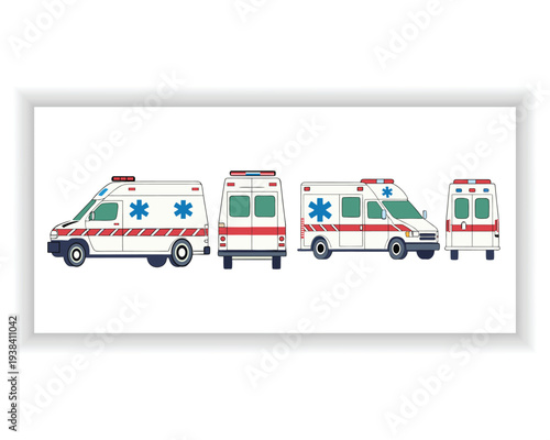 Ambulance emergency transport vehicles collection isolated vector illustration
