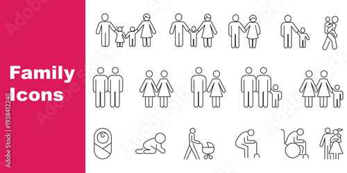 Family icon set. Included icons as people, parents, home, child, children,
