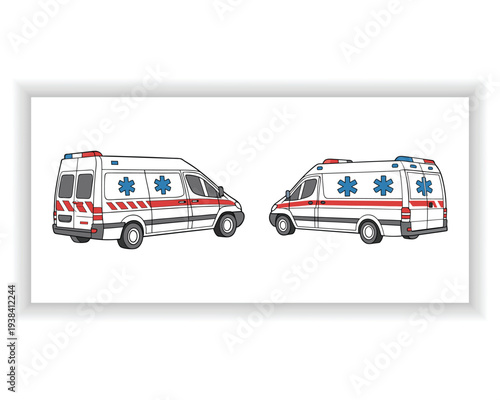 Emergency medical service ambulance transport vector graphic set design template