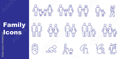 Family icon set. Included icons as people, parents, home, child, children,