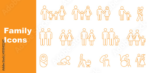 Family icon set. Included icons as people, parents, home, child, children,