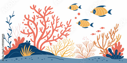 Vibrant coral reef teeming with diverse marine life and colorful fish Vector