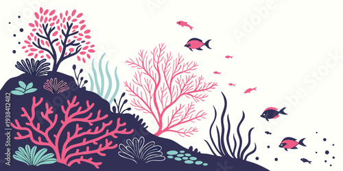 Vibrant coral reef teeming with colorful fish and diverse marine life Vector