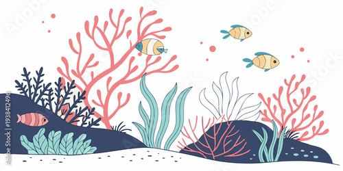 Colorful coral reef with diverse marine life and vibrant underwater scenery Vector