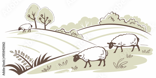 A diverse group of animals enjoying a sunny day in a lush green landscape Vector