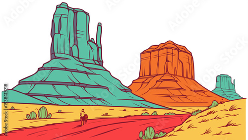 A vibrant illustration of iconic red rock formations in a desert landscape Vector
