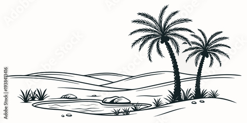 A serene tropical beach scene with palm trees and gentle waves Vector