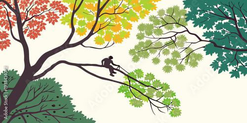 Vibrant autumn trees with colorful leaves and a clear blue sky Vector