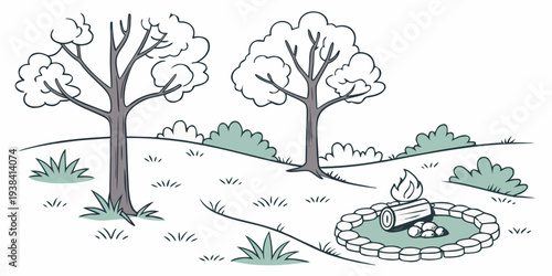 A serene landscape with trees and a small pond reflecting the surrounding nature Vector