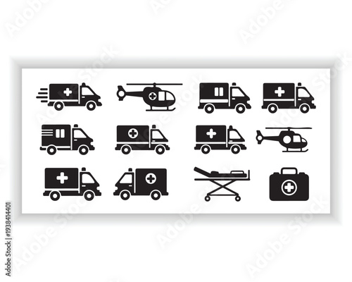 Transportation icons set with car truck bus taxi van and cargo vehicles in simple vector symbol style
