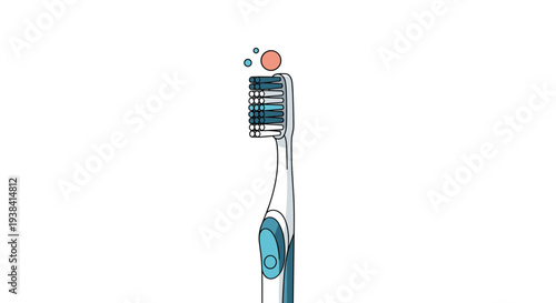 Vertical close-up of a modern toothbrush with a small drop of toothpaste and air bubbles, emphasizing daily oral hygiene and dental care.