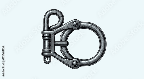 Sturdy industrial metal hook and shackle illustration with a weathered texture, representing heavy-duty hardware and marine equipment.