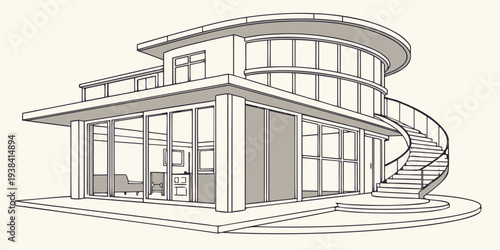 A detailed architectural drawing of a large, ornate building with intricate design features Vector