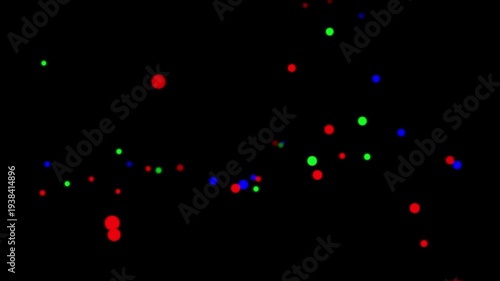 RGB neon balls falling on surface and bouncing smoothly on a dark 3d space