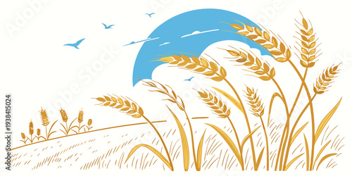 A serene beach scene with gentle waves and golden sand under a clear blue sky. Vector