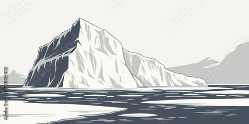 A majestic iceberg floats in the vast, icy expanse of the arctic ocean. Vector