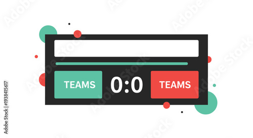 Scoreboard graphic displays a zero to zero tie between two teams against a dark background with abstract green and red circles.