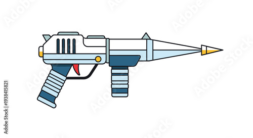 Futuristic science fiction ray gun or laser pistol with a sleek white and blue design for gaming and cosplay.