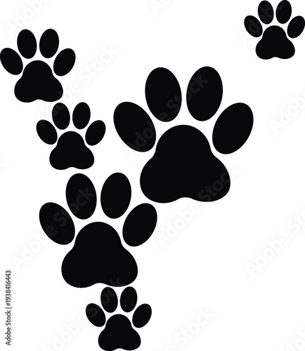 Black Paw Print Trail Icon Set.