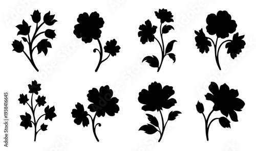 Elegant Rose Flower Silhouette Vector Illustration of hand-drawn garden bouquets and blooming botanical stems for romantic vintage wedding stationary.