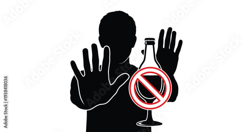 Stop drinking message with a person and prohibition sign black silhouette