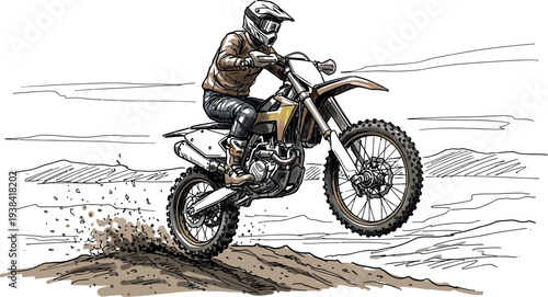 Dynamic illustration of a motocross rider performing an exciting jump on a dirt bike