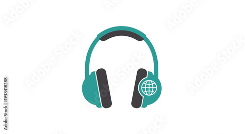 Teal Color Headphones with Globe Logo.