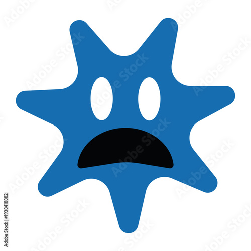 Blue cartoon virus character expressing fear and shock