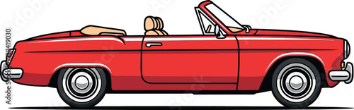 Bright red vintage convertible car illustration against a solid light blue background
